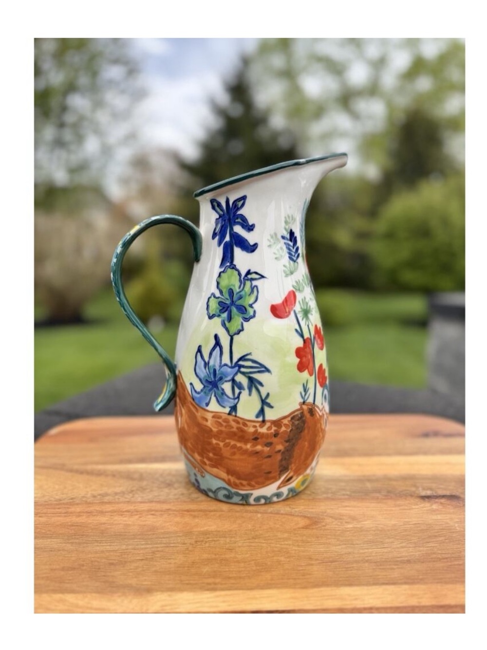 Anthropologie English Meadow Fox Hand-Painted Floral Ceramic Pitcher - Picture 2 of 12